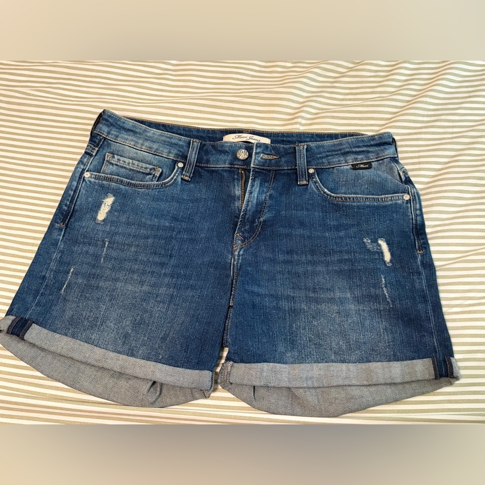Mavi Blue Jean Shorts with Distressed Cuffed Design